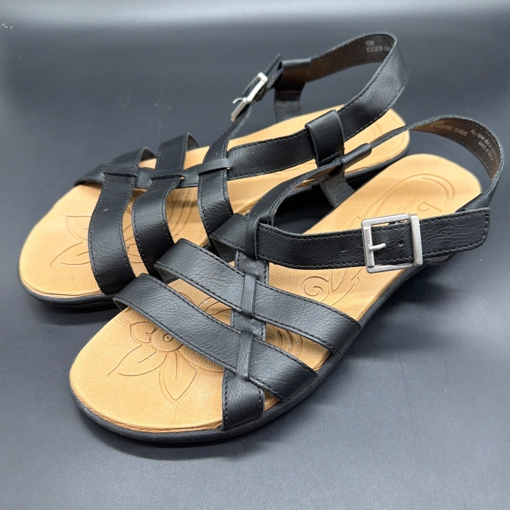 BOC Born Concept Black Strappy Gladiator Sandals CHB25 Womens 10M Flat Buckle